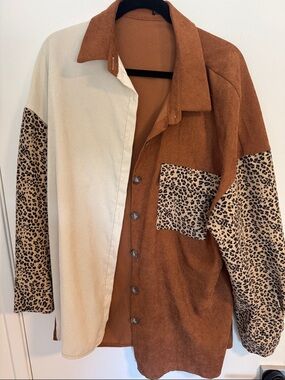 cheetah, brown and cream button up size xl